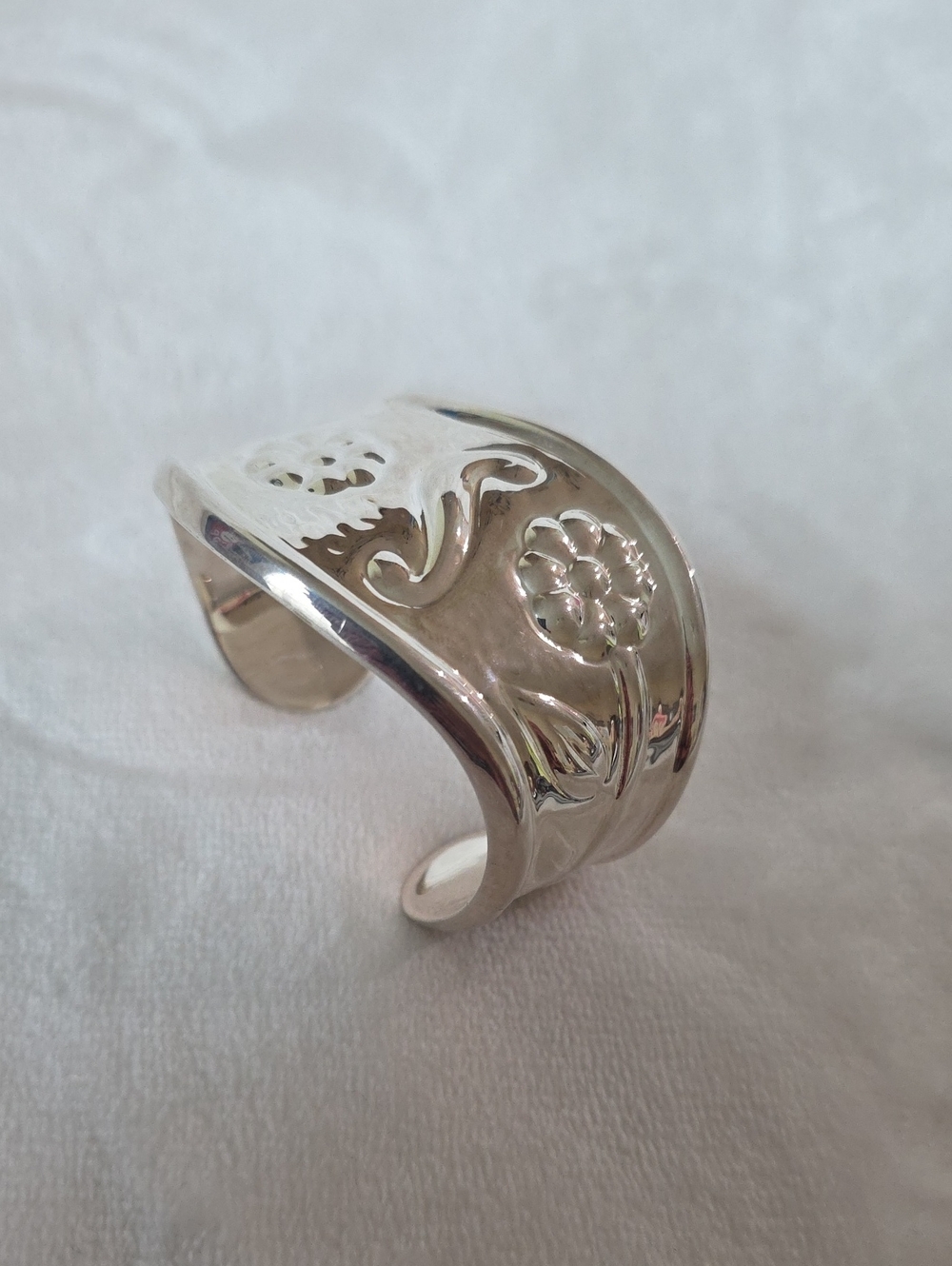 Sterling Silver Floral Cuff Bracelet - Silver